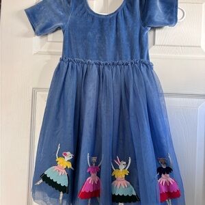 Mini Boden Blue Dress with Colorful Dancer Appliqués